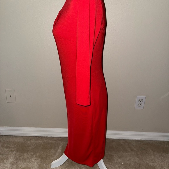 Liz Claiborne Red Long Sleeve Plunge Neck Cocktail Dress - Picture 4 of 7